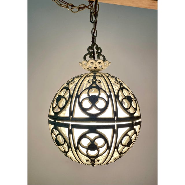 Mid-Century White and Gold Metal Filigree Sphere Pendant Light | Chairish