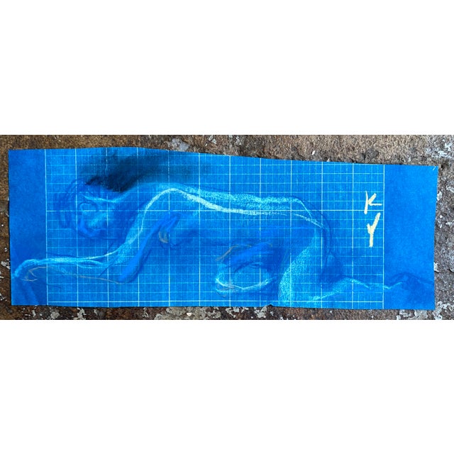 1960s pastel drawing on blueprint paper by artist Katherine Yares. This comes from her student portfolio and one of a...