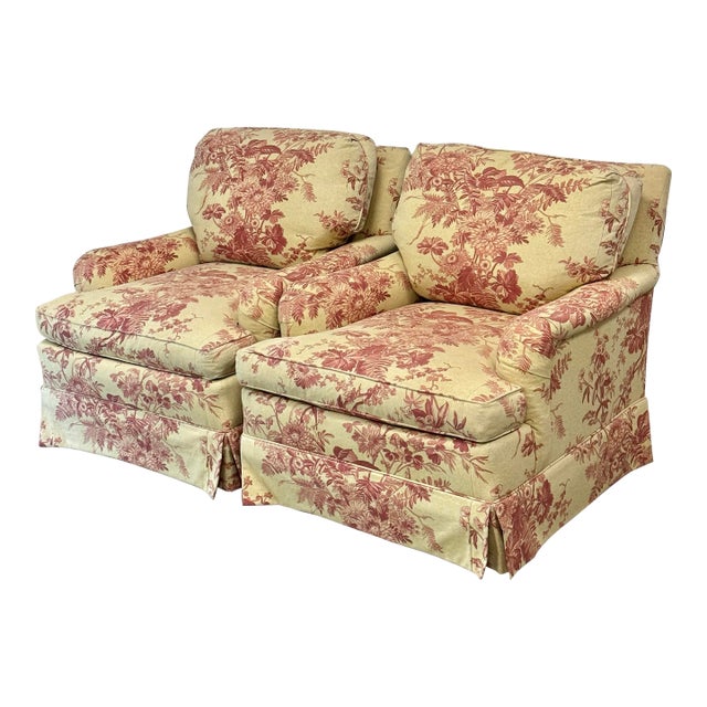 Hickory Chair for Greenbaum Interiors Toile Upholstered Swivel Chairs - A Pair For Sale