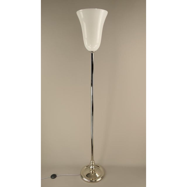 Large French Art Deco Chrome Floor Lamp with Opal Glass Shade, 1920s For Sale - Image 9 of 9