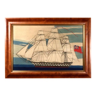 British Maritime Folk Art: A Royal Navy Second-Rate Under Full Sail For Sale