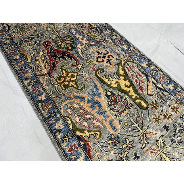 Gray & Blue Chobi Wool Runner Rug, Persian Bijar Floral Design, 2′7″ × ...