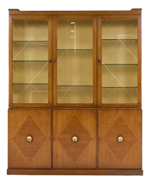 Tommi Parzinger for Charak Modern Mid Century Mahogany Breakfront China Cabinet