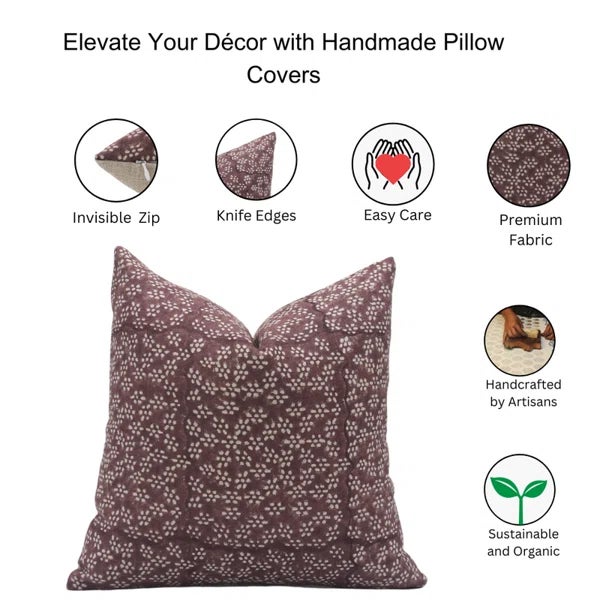 Fabdivine Handcrafted Thick Linen Pillow Cover With Block Prints 24x24 Inch- Ola Vrishti For Sale - Image 6 of 6