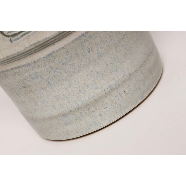 Vintage Pale Blue Matte Glazed Incised Ceramic Planter by Deanna Nichols For Sale - Image 11 of 16