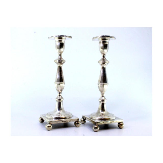 Silver Candlesticks with Embossed Stems, Friezes and Spherical Feet, Set of 2 For Sale - Image 5 of 8
