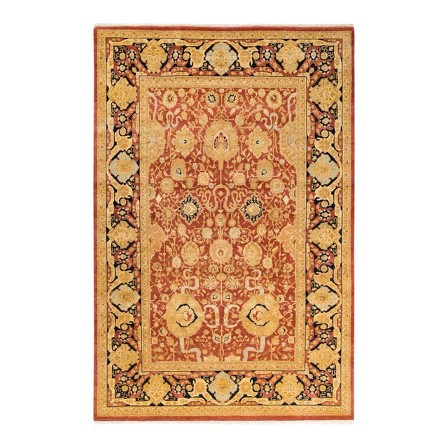 Mogul, One-of-a-Kind Hand-Knotted Area Rug in Orange, 6' 2" x 9' 4" For Sale