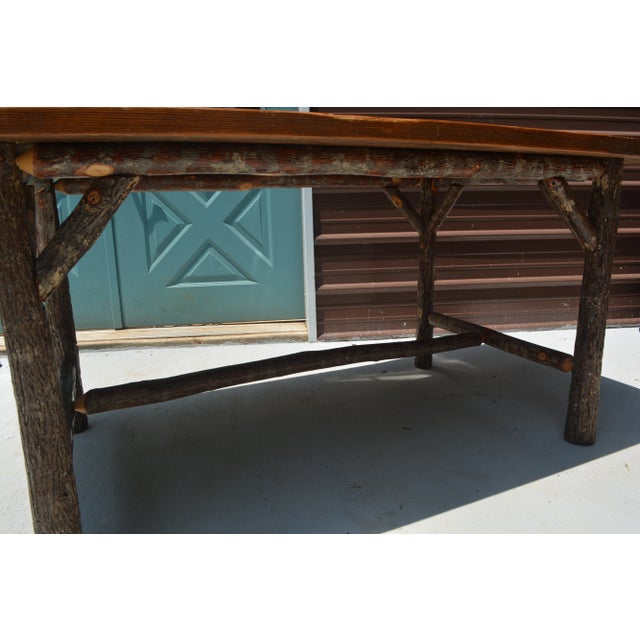 Vintage Americana West Log Wood Dining Table & 6 Brown Leatherette Chairs Furniture Set Rustic / Cabin - Set of 7 For Sale - Image 6 of 12
