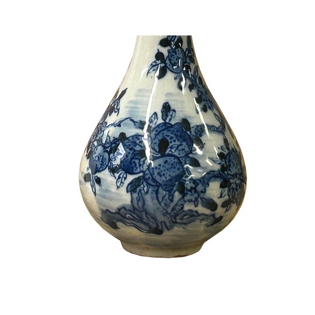 Asian Vintage Tiny Small Blue White Pear Shape Blue White Graphic Vase For Sale - Image 3 of 10