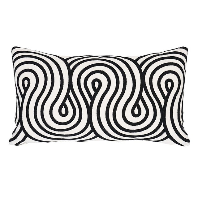 Abstract Schumacher Giraldi Embroidery Lumbar Pillow in Black For Sale - Image 3 of 3
