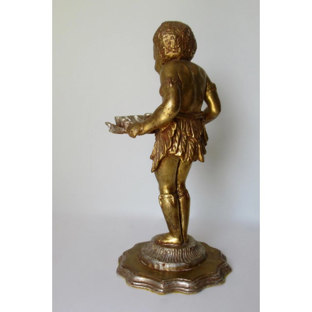 Wood Vintage Hollywood Regency Italian Venetian Carved Gilt Gold & Silver Burnished Figurine, Accent With Carved Grotto Shell For Sale - Image 7 of 13