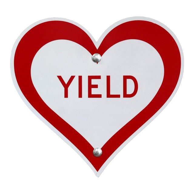 Yield Heart II - Original Pop Art Steel Street Sign Wall Sculpture by Scott Froschauer For Sale