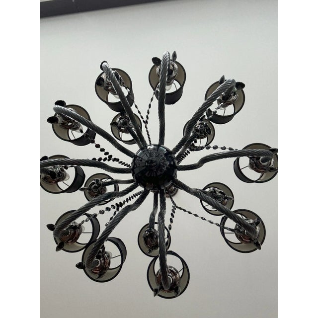 Black Murano small/medium size glass chandelier with black shades.