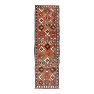 Vintage Turkish Kars Runner With Tribal Motif Design in Orange-Brown Colors 1'9 X 6'5 For Sale