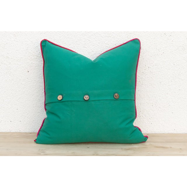1990s Rajkat Green Dotted Ahir Handloom Pillow For Sale - Image 5 of 6