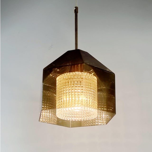 1960s Mid-Century Modern Scandinavian Glass & Brass Ceiling Light by Carl Fagerlund for Orrefors For Sale - Image 6 of 9