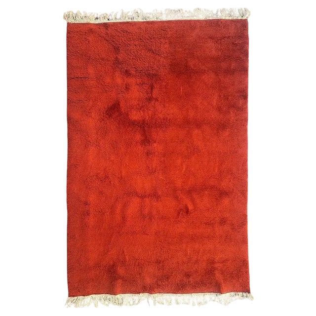 Single Colour Red Orange Background Moroccan Tribal Rug, 1950s For Sale