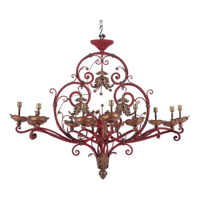 A French Painted Iron Chandelier, C 1945 For Sale