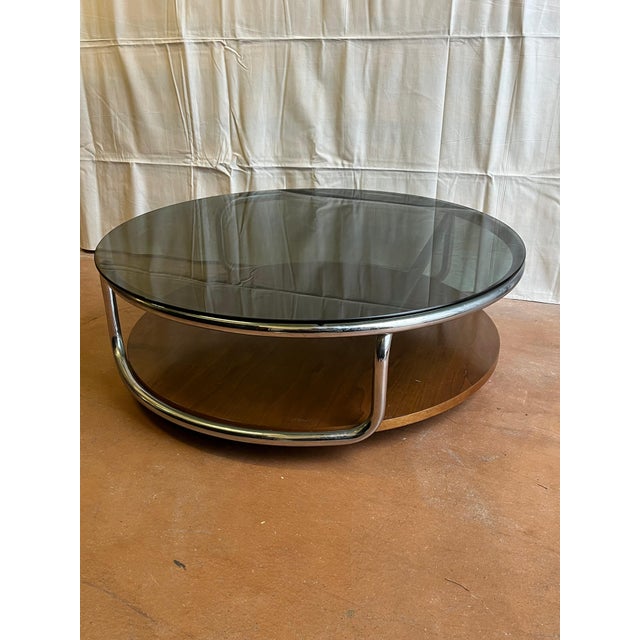 Wood Vintage Coffee Table in Smoked Glass, 1970s For Sale - Image 7 of 10