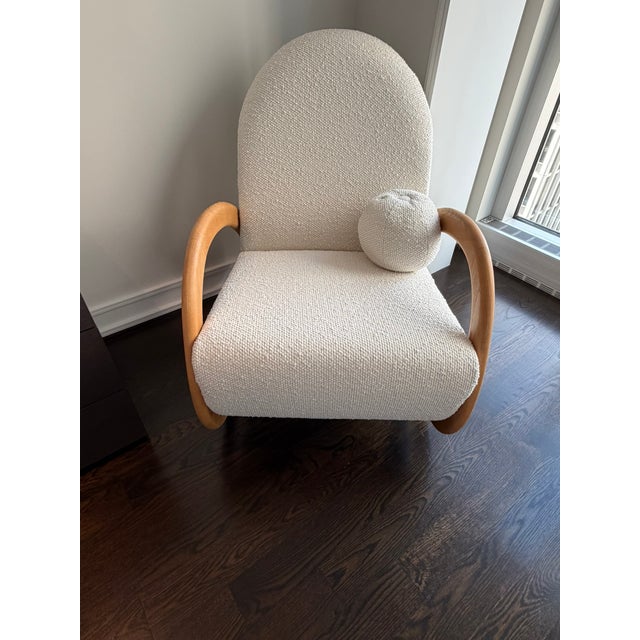 Cream Crate & Barrel Modern Rocker — Sculptural Wood Frame, Textured Upholstery, Contemporary Comfort For Sale - Image 8 of 9