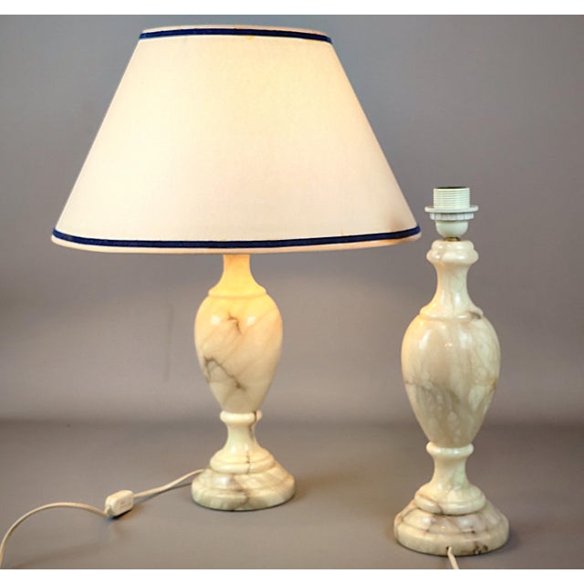 Marble Table Lamps with Shades, 1950s, Set of 2 For Sale - Image 4 of 8