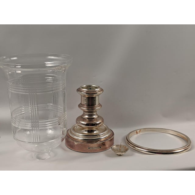Ralph Lauren Ralph Lauren Home Silver-Tone Metal & Cut-Pattern Glass Hurricane Candle Holder For Sale - Image 4 of 13