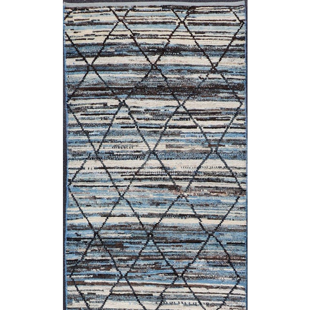 Charcoal Blue, Neutrals, Charcoal, Gray and Brown Diamond Afghan Modern Geometric Design 2'10 X 12'6 For Sale - Image 8 of 14