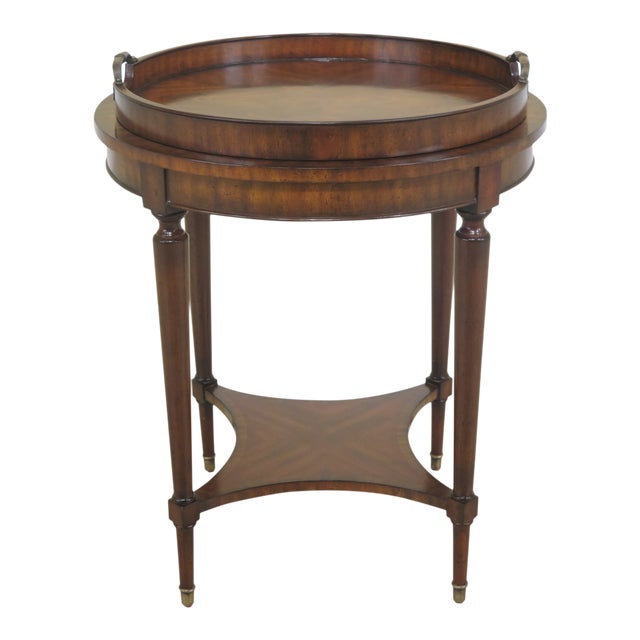 Regency Maitland Smith Round Leather Top Table with Tray Chairish