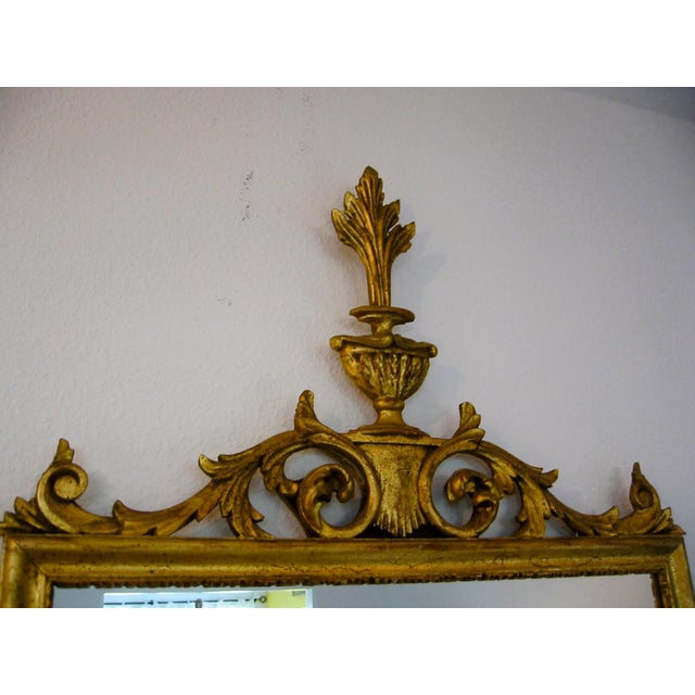 Rococo Style Italian Gold Leaf Scrolled Vase Acanthus Leaf Crest Mirror For Sale - Image 9 of 10