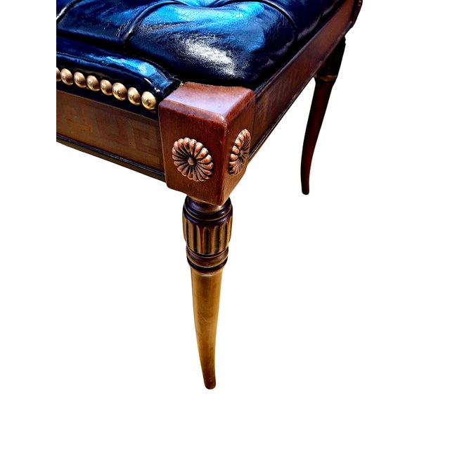 Wood Neoclassical-Style Tufted Leather Side Chair With Greek Key Trim For Sale - Image 7 of 10