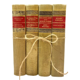 1940's Natural Linen Red and Gold Classics Club Books Holiday Display, Set of 4 For Sale