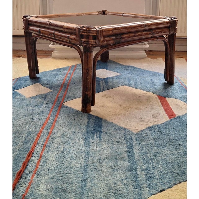 Bamboo and Smoked Glass Coffee Table, 1960s For Sale - Image 4 of 8