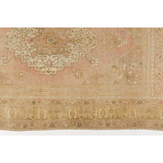 Vintage Muted Turkish Oushak Rug With Faded Blush Field and Neutrals For Sale - Image 6 of 10