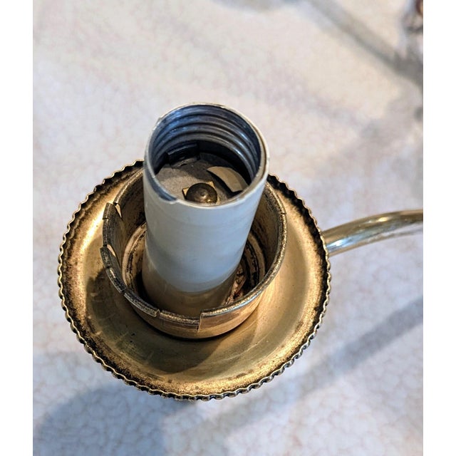 Vintage Brass Bouillotte Chandelier 5-Light Etched Glass Globes For Sale - Image 15 of 15