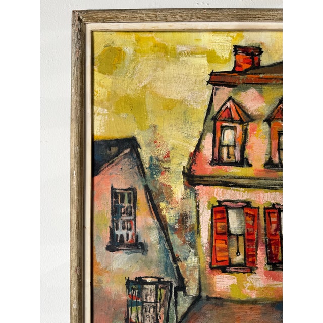 1960s 1960s Vintage Impressionist Row Houses Oil on Canvas Painting, Signed For Sale - Image 5 of 12