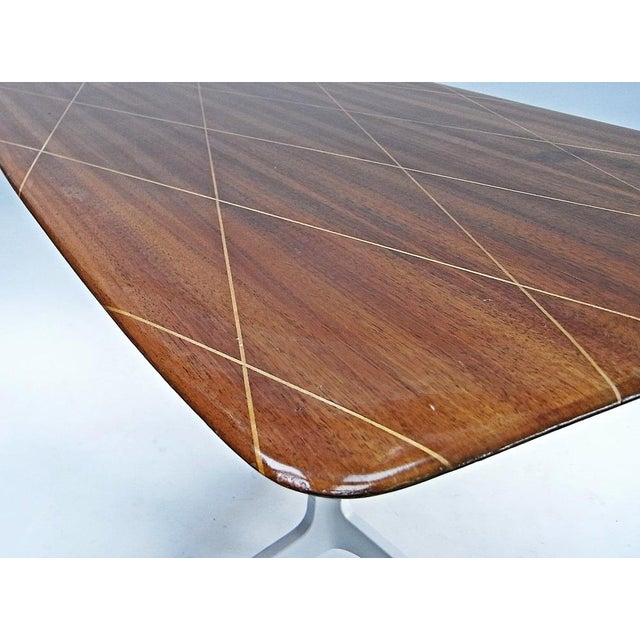 Goldenrod Desk in Mahogany Veneer with Maple Marquetry & Aluminum Tripod Base For Sale - Image 8 of 14