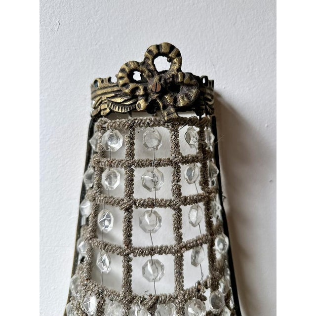 French Empire Style Basket Wall Sconces in Bronze and Crystal, 1920s, Set of 2 For Sale - Image 16 of 18