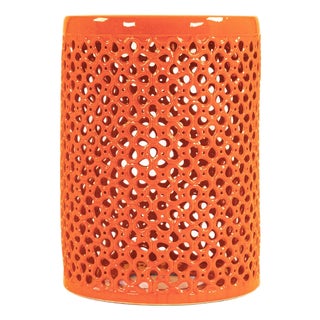 Lanie Orange Glaze Lattice Garden Stool For Sale