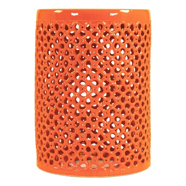 Lanie Orange Glaze Lattice Garden Stool For Sale