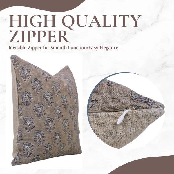 Rustic Indoor Pillow Cover Hand Block Printed Thick Linen 18x18 Inch- Rohini For Sale - Image 3 of 5