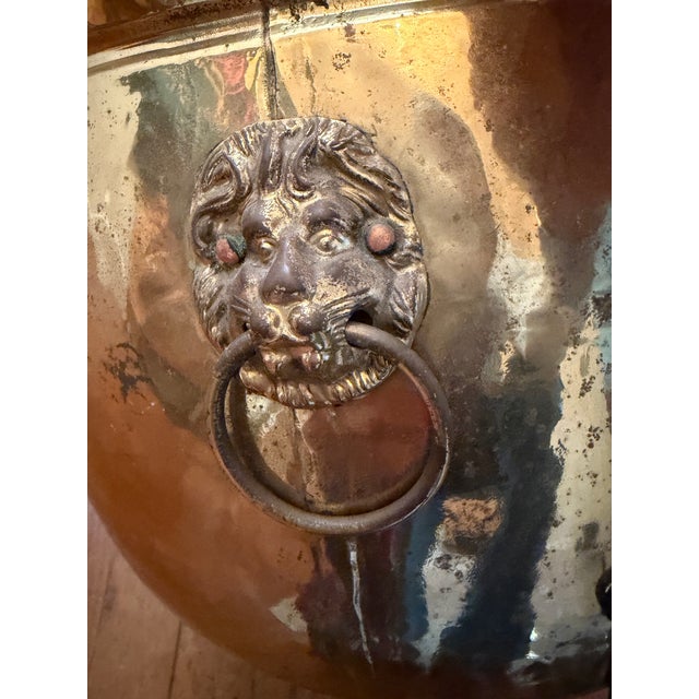 Late 20th Century Claw Footed Brass Cauldron Planter With Lion Heads For Sale - Image 4 of 6