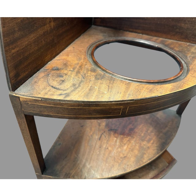 Antique Mahogany Corner Washstand Wash Stand Basin Cabinet w/ Drawer Shelf Description: Offered for sale is a handsome...
