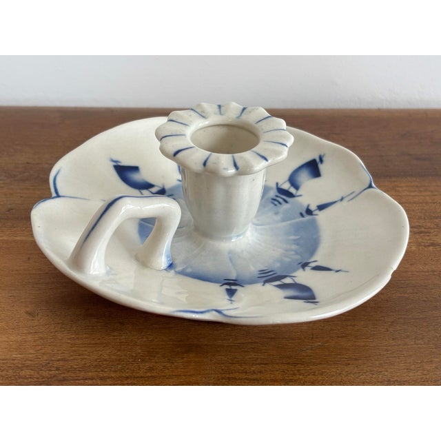 Blue Petite Mid-Century European Delft Style Candleholder For Sale - Image 8 of 8