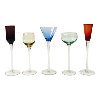 Colorful Glass Cordials - Set of 5 For Sale