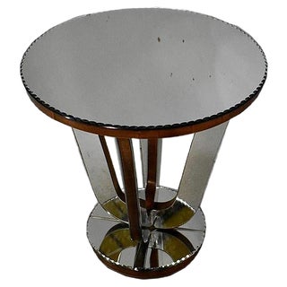 Small Mirrored Glass & Walnut Side Table, 1940s For Sale