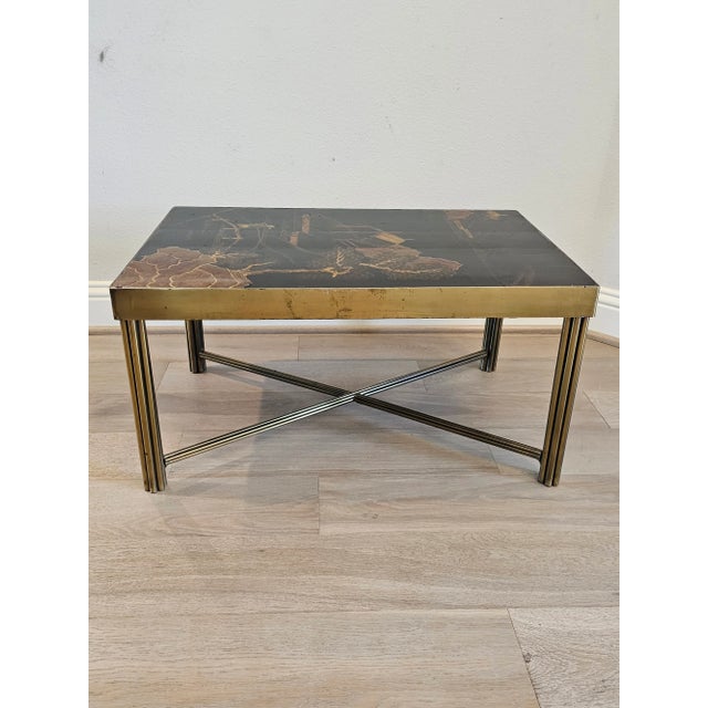 Metal French Mid-Century Chinoiserie Black Lacquered Gilt Metal End Table For Sale - Image 7 of 12