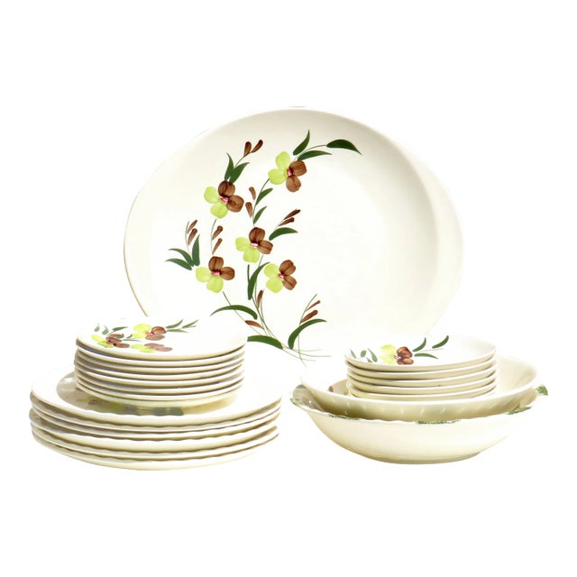 1950s Blue Ridge / Southern Potteries Sunny Spray Dinnerware, 6+ Place Settings / Serving 25 Pieces For Sale