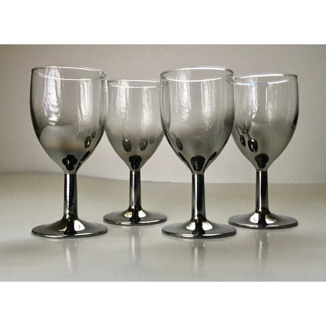1960s French Silver Overlay Stemmed Liqueur Glasses- Set of Two For Sale - Image 4 of 4