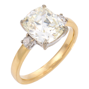 Mid 20th Century Gia 3.02 Carat Old Mine Cut Diamond 18k Two Tone Gold Engagement Ring, Size 6