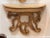 Fine Italian carved and gilded consoles, pair, having later tops over 18th Century fragments, attaching to a wall. H. 25”...